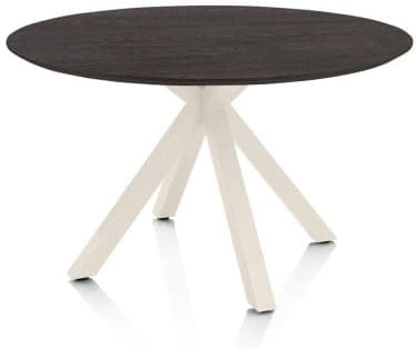 Henders & Hazel Caletta Eetkamertafel rond 120 cm. - eiken blad - centrale kruispoot crème - burned antique silver Bruin Eettafel
