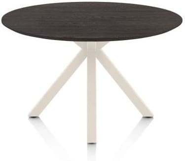 Henders & Hazel Caletta Eetkamertafel rond 120 cm. - eiken blad - centrale kruispoot crème - burned antique silver Bruin Eettafel
