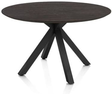Henders & Hazel Caletta Eetkamertafel rond 120 cm. - eiken blad - centrale kruispoot rough off black - burned antique silver Bruin Eettafel