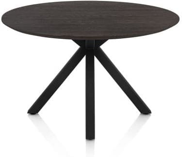 Henders & Hazel Caletta Eetkamertafel rond 120 cm. - eiken blad - centrale kruispoot rough off black - burned antique silver Bruin Eettafel
