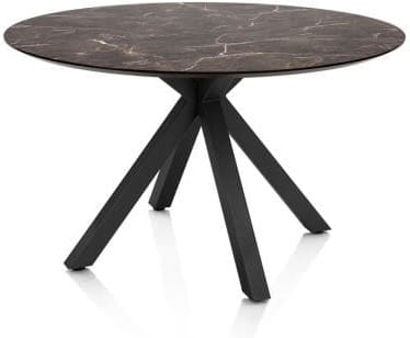 Henders & Hazel Caletta Eetkamertafel rond 120 cm. - hpl primo laminato blad - centrale kruispoot rough off black - middenbruin Eettafel