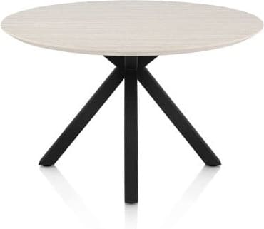 Henders & Hazel Caletta Eetkamertafel rond 120 cm. - hpl primo laminato blad - centrale kruispoot rough off black - travertin Beige|Wit Eettafel