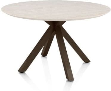 Henders & Hazel Caletta Eetkamertafel rond 120 cm. - hpl primo laminato blad - centrale kruispoot steelbrown - travertin Beige|Wit Eettafel