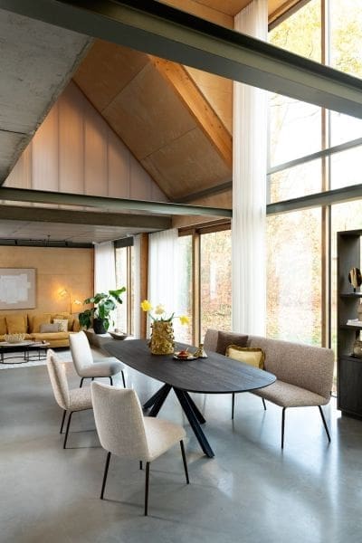 Henders & Hazel Caletta Eetkamertafel rond 120 cm. - hpl primo laminato blad - centrale teenpoot rough off black - middenbruin Eettafel