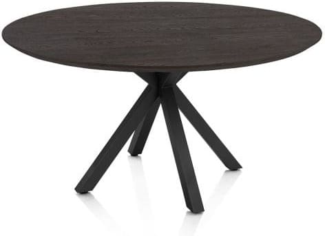 Henders & Hazel Caletta Eetkamertafel rond 150 cm. - eiken blad - centrale kruispoot rough off black - burned antique silver Bruin Eettafel