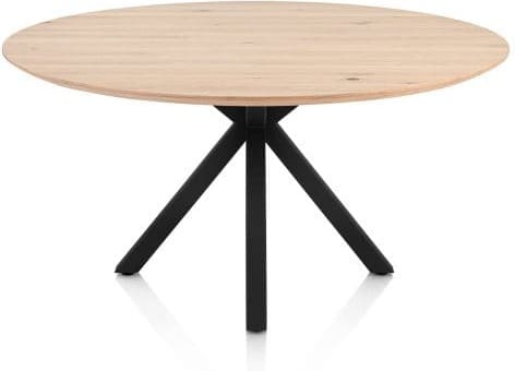 Henders & Hazel Caletta Eetkamertafel rond 150 cm. - eiken blad - centrale kruispoot rough off black - natural Naturel Eettafel