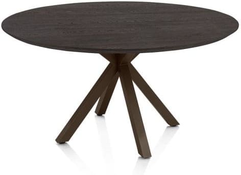 Henders & Hazel Caletta Eetkamertafel rond 150 cm. - eiken blad - centrale kruispoot steelbrown - burned antique silver Bruin Eettafel
