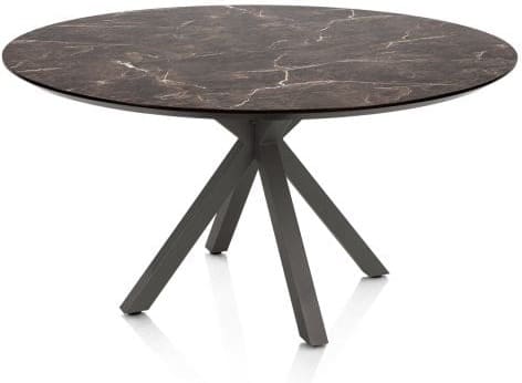 Henders & Hazel Caletta Eetkamertafel rond 150 cm. - hpl primo laminato blad - centrale kruispoot graphiet - middenbruin Eettafel