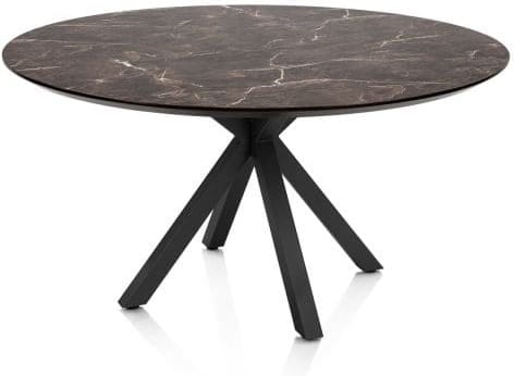 Henders & Hazel Caletta Eetkamertafel rond 150 cm. - hpl primo laminato blad - centrale kruispoot rough off black - middenbruin Eettafel