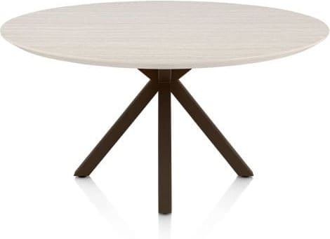 Henders & Hazel Caletta Eetkamertafel rond 150 cm. - hpl primo laminato blad - centrale kruispoot steelbrown - travertin Beige|Wit Eettafel