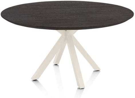 Henders & Hazel Caletta eetkamertafel rond 150 cm. - eiken blad - centrale kruispoot crème - burned antique silver Bruin Eettafel