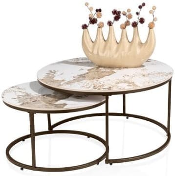 Henders & Hazel Fusion Salontafel set rond 80 cm en rond 60 cm keramiek Pandorra white Bijzettafel