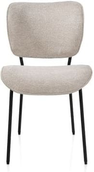 Henders & Hazel Julia eetkamerstoel - 4-pootjes - rough off black - stof Vada - beige Beige Eetkamerstoel