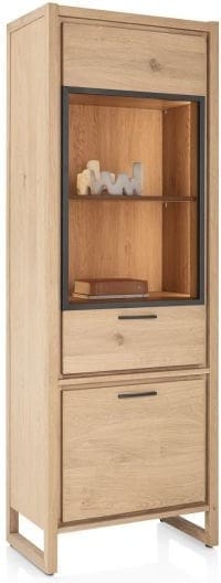 Henders & Hazel Nystead vitrine small - 70 cm - 1-glasdeur + 1-deur (+ LED) Naturel|Bruin Kast