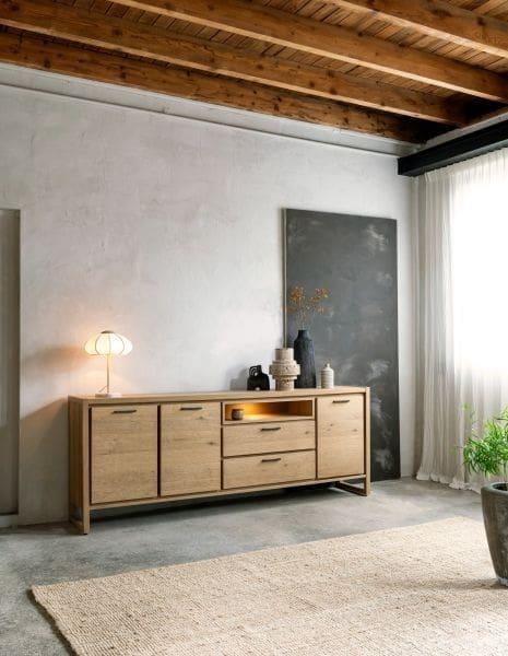 Henders & Hazel Nystead vitrine small - 70 cm - 1-glasdeur + 1-deur (+ LED) Naturel|Bruin Kast