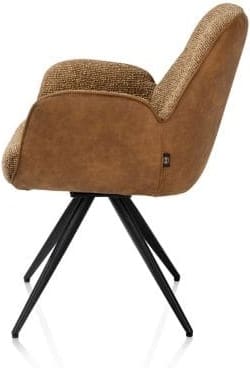 Henders & Hazel Pippa Armstoel + pocket - 180 graden draaibaar - rough off black frame - knock down - combi oregon-sevilla - desert Bruin|Cognac Armstoel
