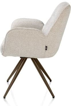 Henders & Hazel Pippa Armstoel + pocket - 180 graden draaibaar - steelbrown frame - knock down - sevilla Beige|Wit Armstoel