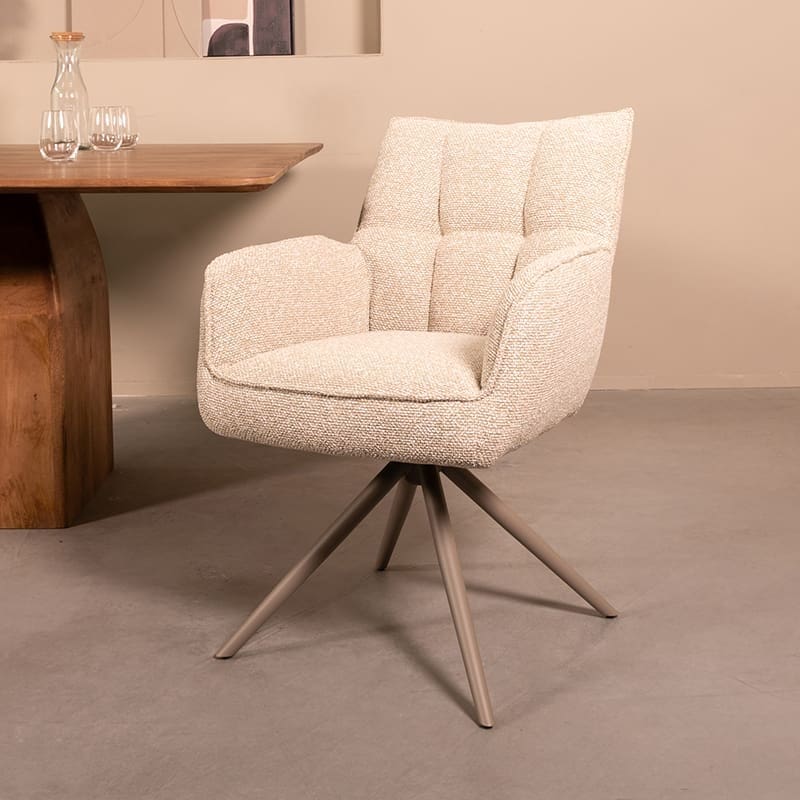 LABEL51 Eetkamerstoel Amalfi - Naturel - Royal Boucle - Taupe Metalen Frame Naturel Eetkamerstoel
