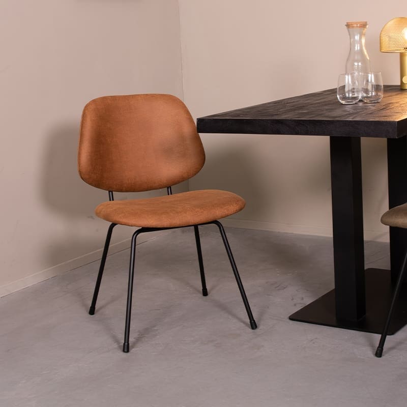 LABEL51 Eetkamerstoel Bello - Cognac - Micro Suede - Zwart Metalen Frame Cognac Eetkamerstoel