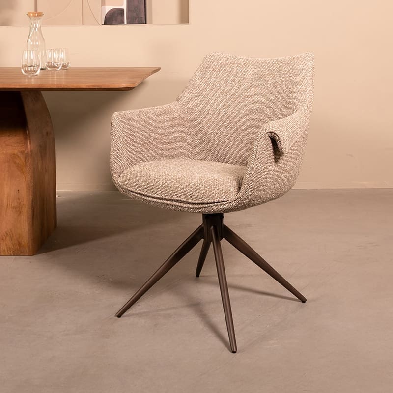 LABEL51 Eetkamerstoel Narumi - Mushroom - Royal Boucle - Brons Metalen Frame  Eetkamerstoel