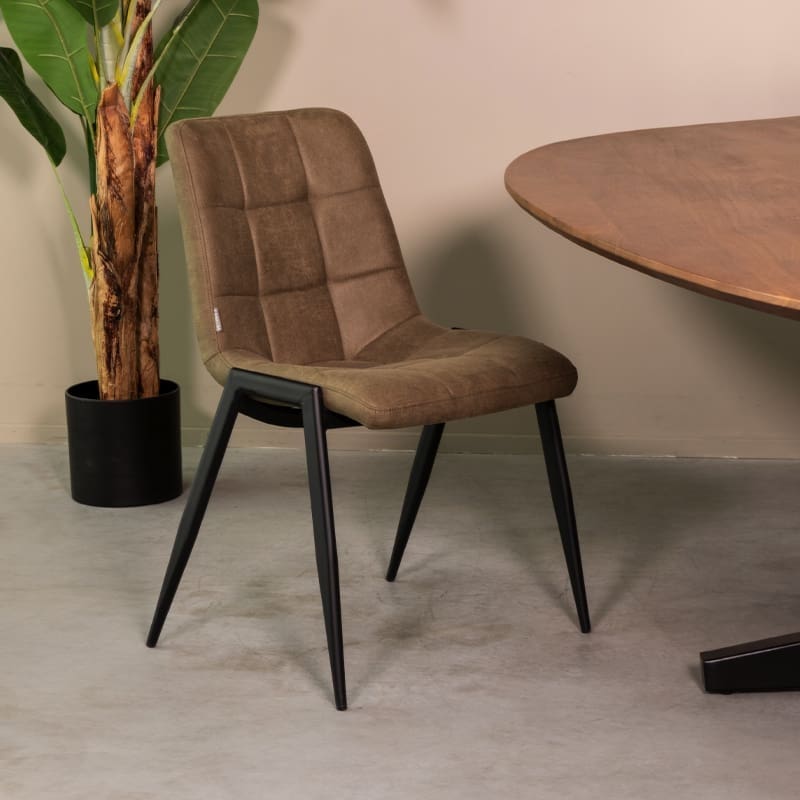 LABEL51 Eetkamerstoel Noor - Moss - Micro Suede - Zwart Metalen Frame  Eetkamerstoel