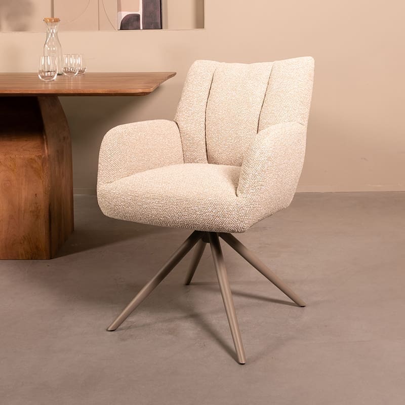 LABEL51 Eetkamerstoel Padua - Naturel - Royal Boucle - Taupe Metalen Frame Naturel Eetkamerstoel