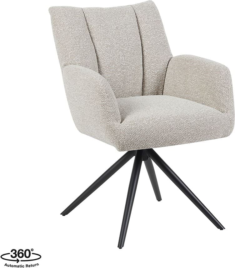 LABEL51 Eetkamerstoel Padua - Naturel - Royal Boucle - Zwart Metalen Frame Naturel Eetkamerstoel