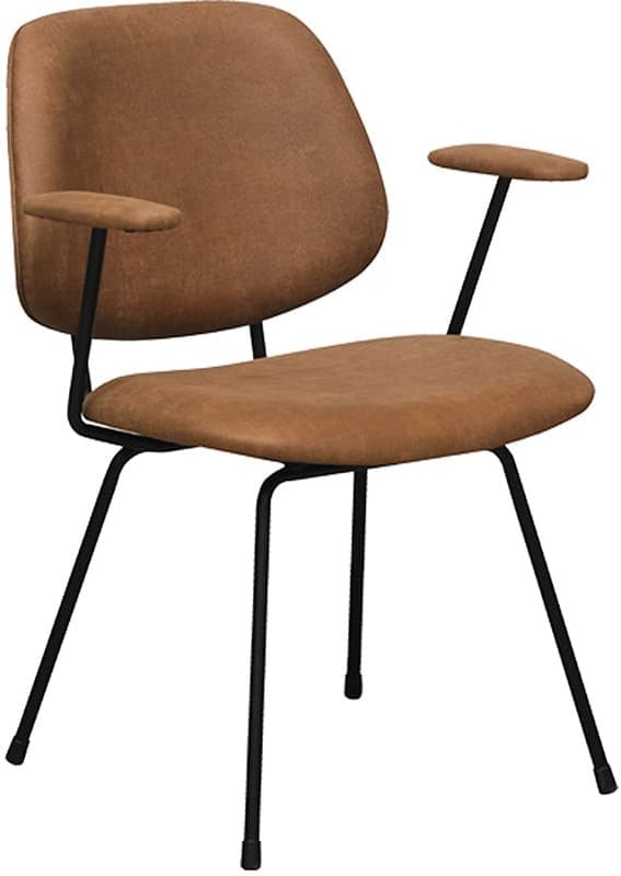 LABEL51 Eetkamerstoel Rivano - Cognac - Micro Suede - Zwart Metalen Frame Cognac Eetkamerstoel