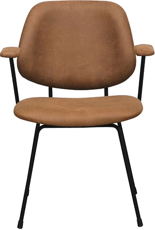LABEL51 Eetkamerstoel Rivano - Cognac - Micro Suede - Zwart Metalen Frame Cognac Eetkamerstoel