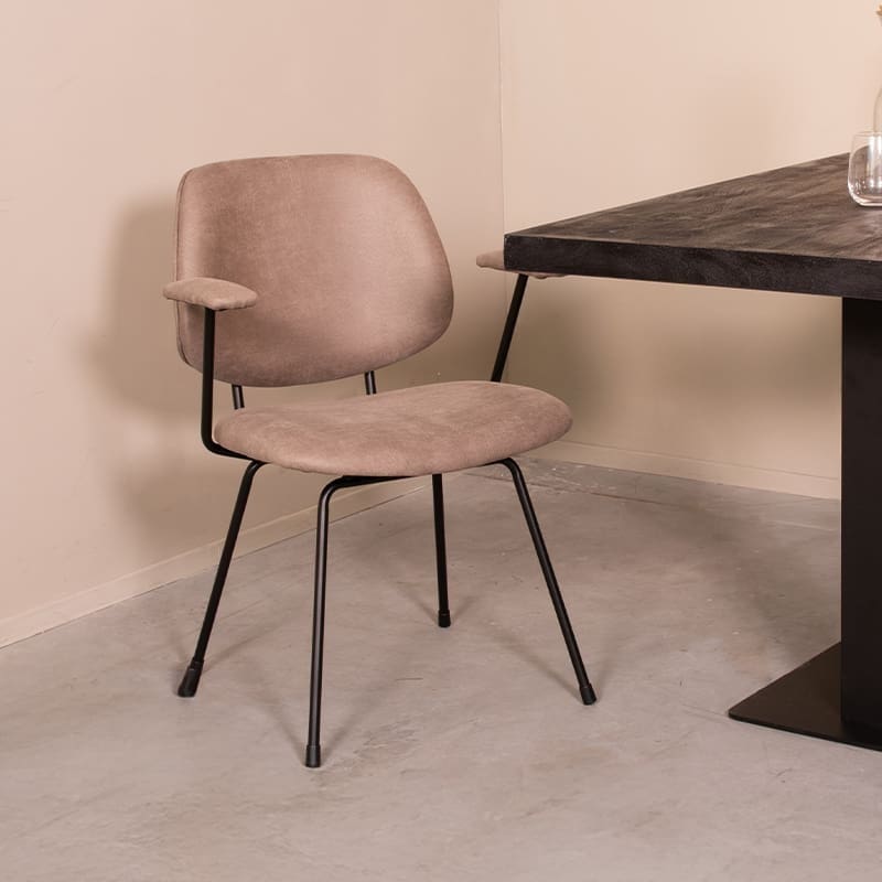LABEL51 Eetkamerstoel Rivano - Taupe - Micro Suede - Zwart Metalen Frame Taupe Eetkamerstoel
