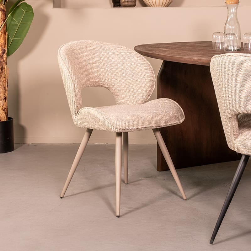 LABEL51 Eetkamerstoel Sakura - Naturel - Royal Boucle - Taupe Metalen Frame Naturel Eetkamerstoel