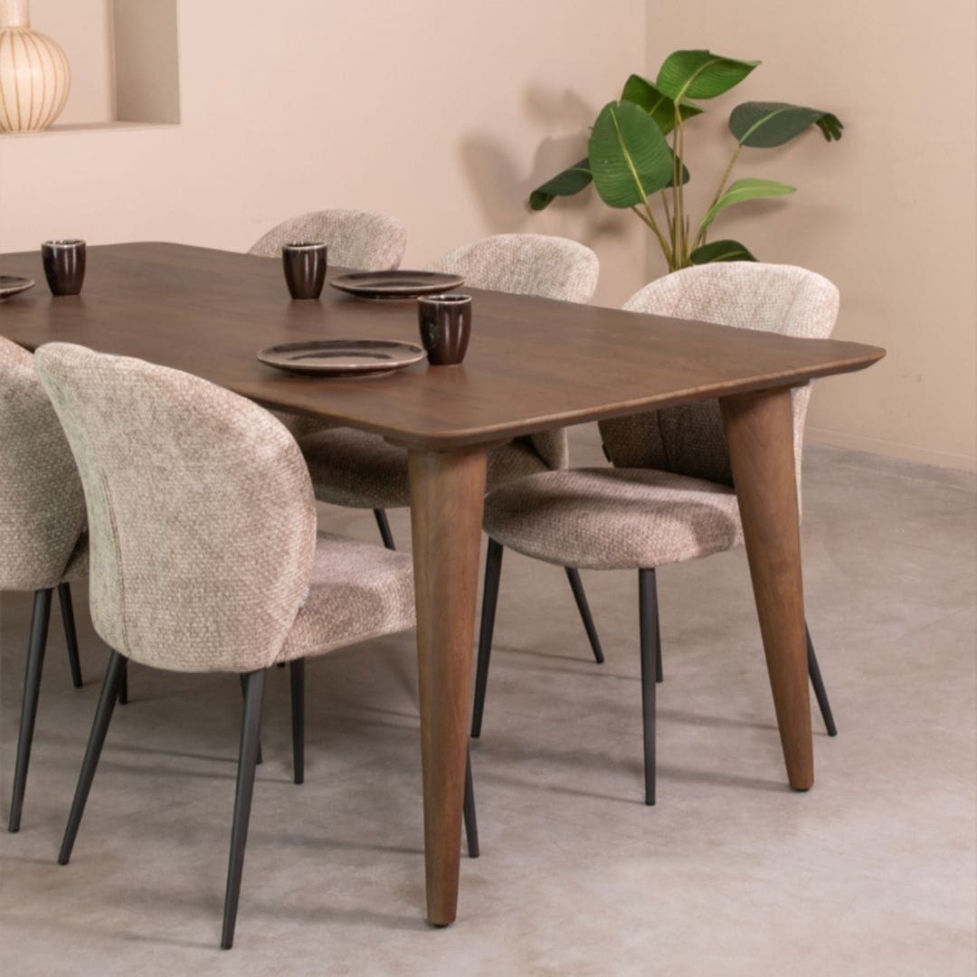 LABEL51 Eetkamertafel Fly - Espresso - Mangohout - 160 cm Bruin Eettafel