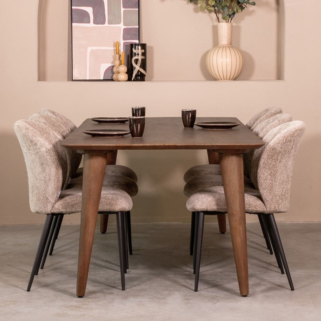 LABEL51 Eetkamertafel Fly - Espresso - Mangohout - 190 cm Bruin Eettafel