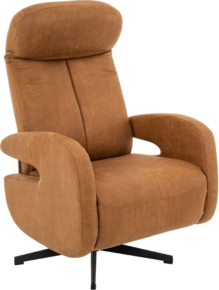 LABEL51 Fauteuil Esbjerg - Cognac - Micro Suede - Manueel Verstelbaar Cognac Fauteuil