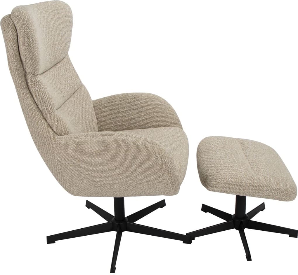 LABEL51 Fauteuil Malmo - Naturel - Royal Boucle - Incl. Hocker Naturel Fauteuil