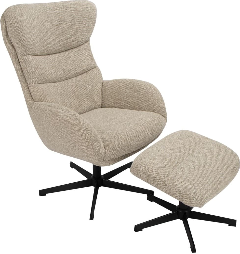 LABEL51 Fauteuil Malmo - Naturel - Royal Boucle - Incl. Hocker Naturel Fauteuil