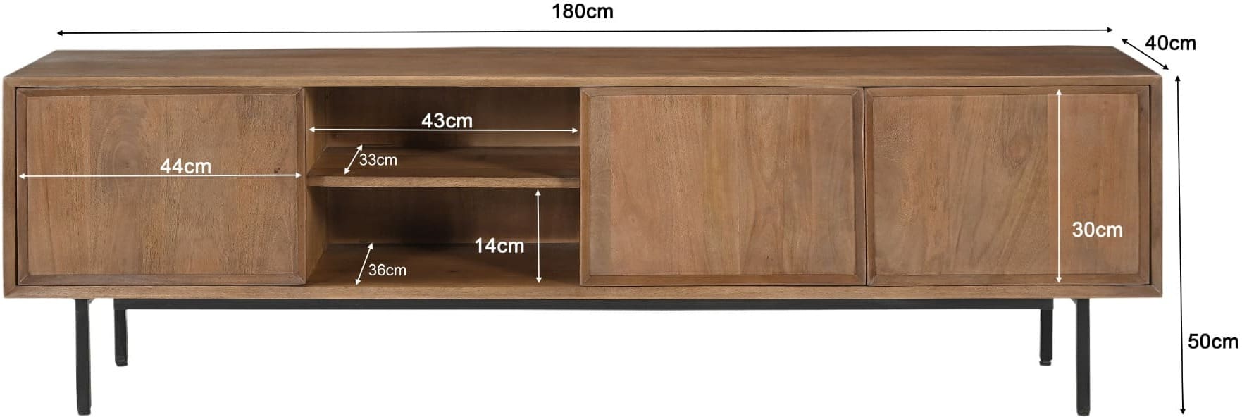 Livingfurn Tv-dressoir Ravenstein 180cm Bruin|Naturel Tv-meubel|Tv-dressoir