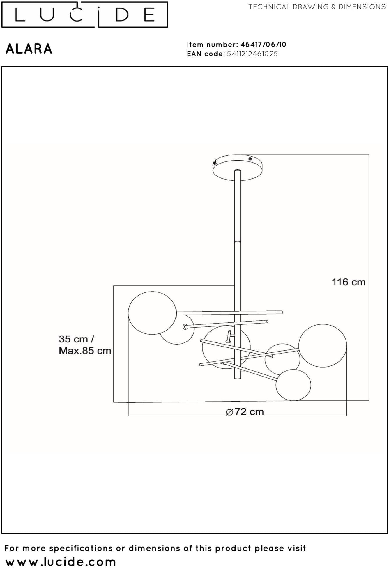 Alara Hanglamp Ø72 cm Led G4 - Goud Lucide Hanglamp 46417/06/10