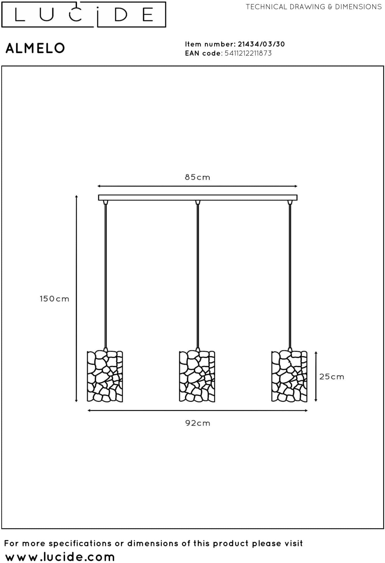 Almelo Hanglamp - Zwart Lucide Hanglamp 21434/03/30