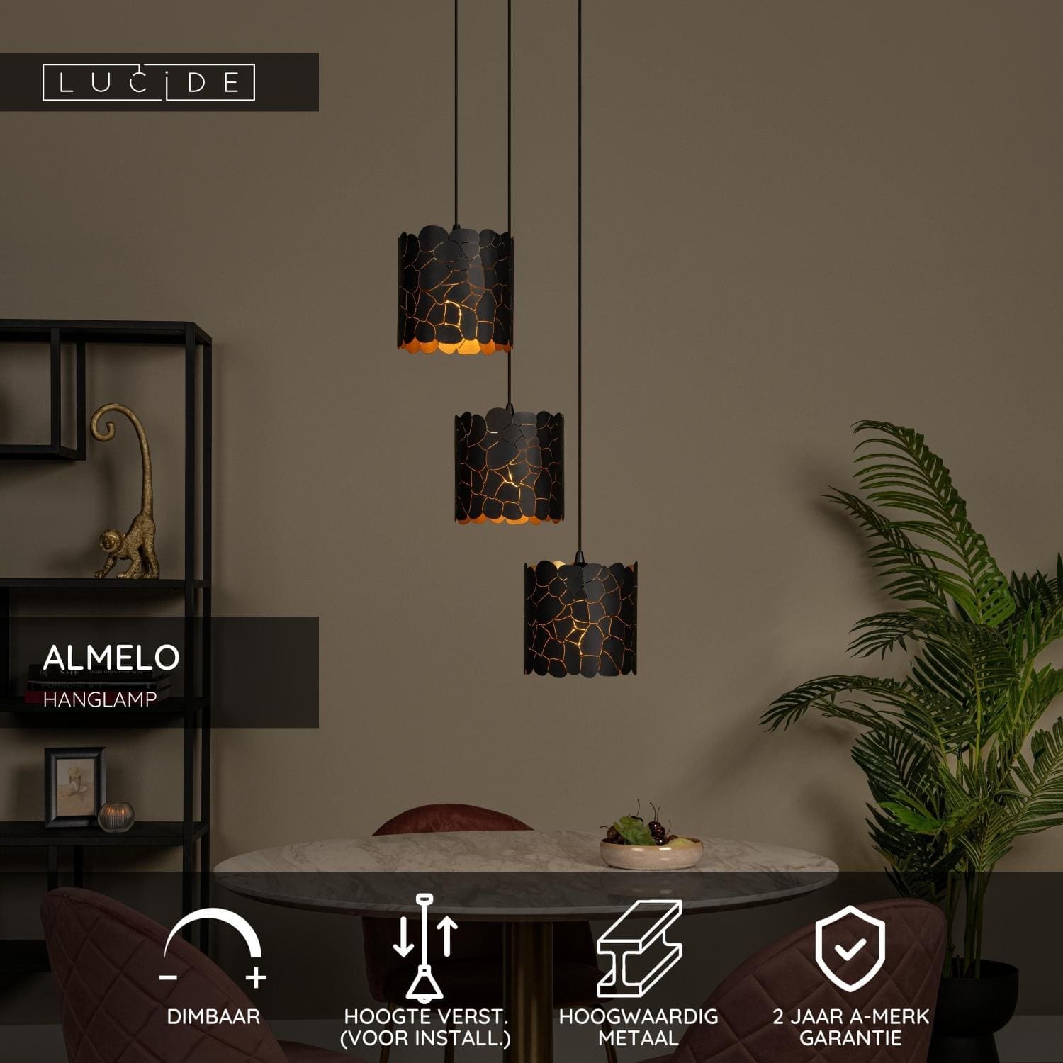 Almelo Hanglamp - Zwart Lucide Hanglamp 21434/13/30