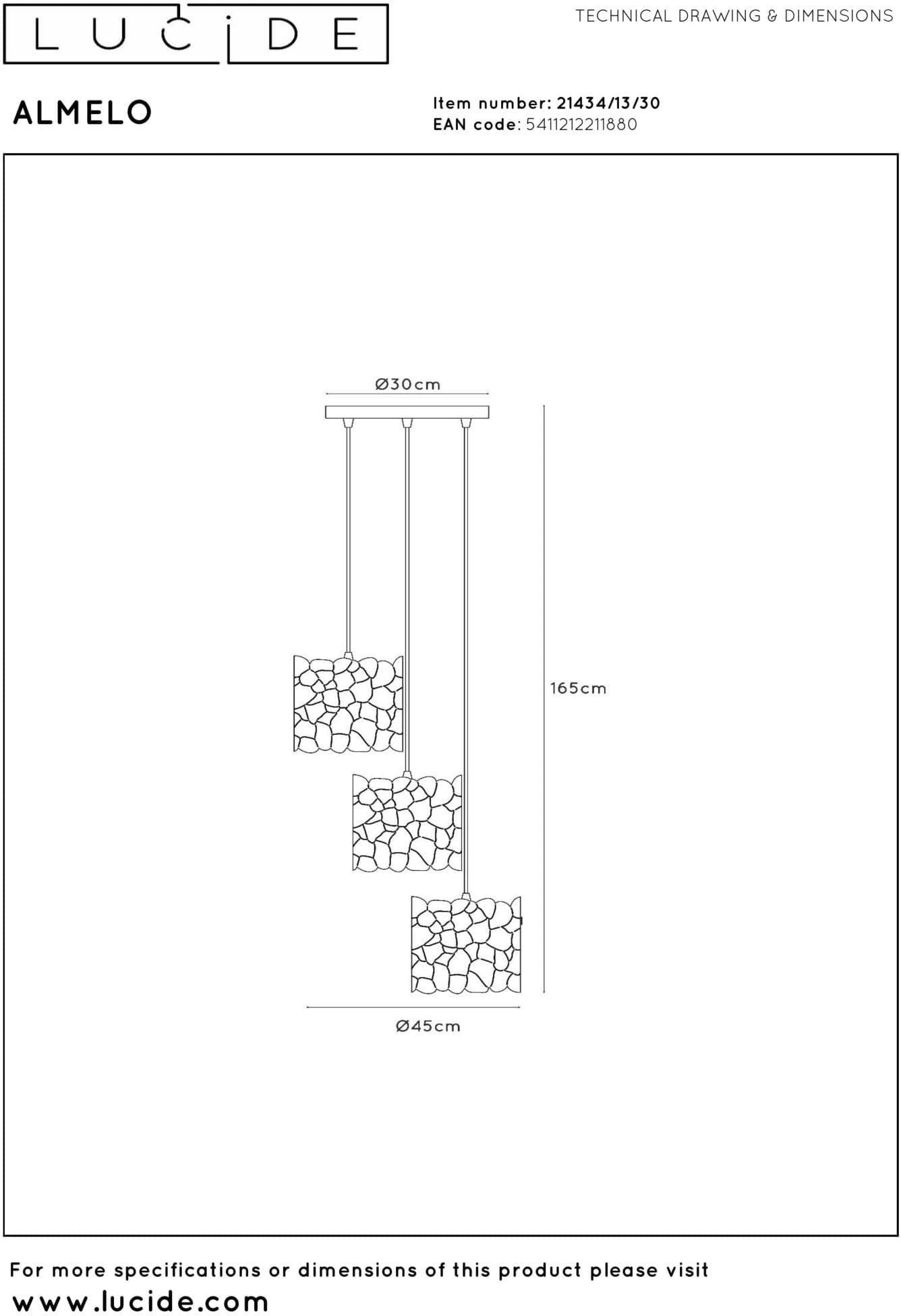 Almelo Hanglamp - Zwart Lucide Hanglamp 21434/13/30