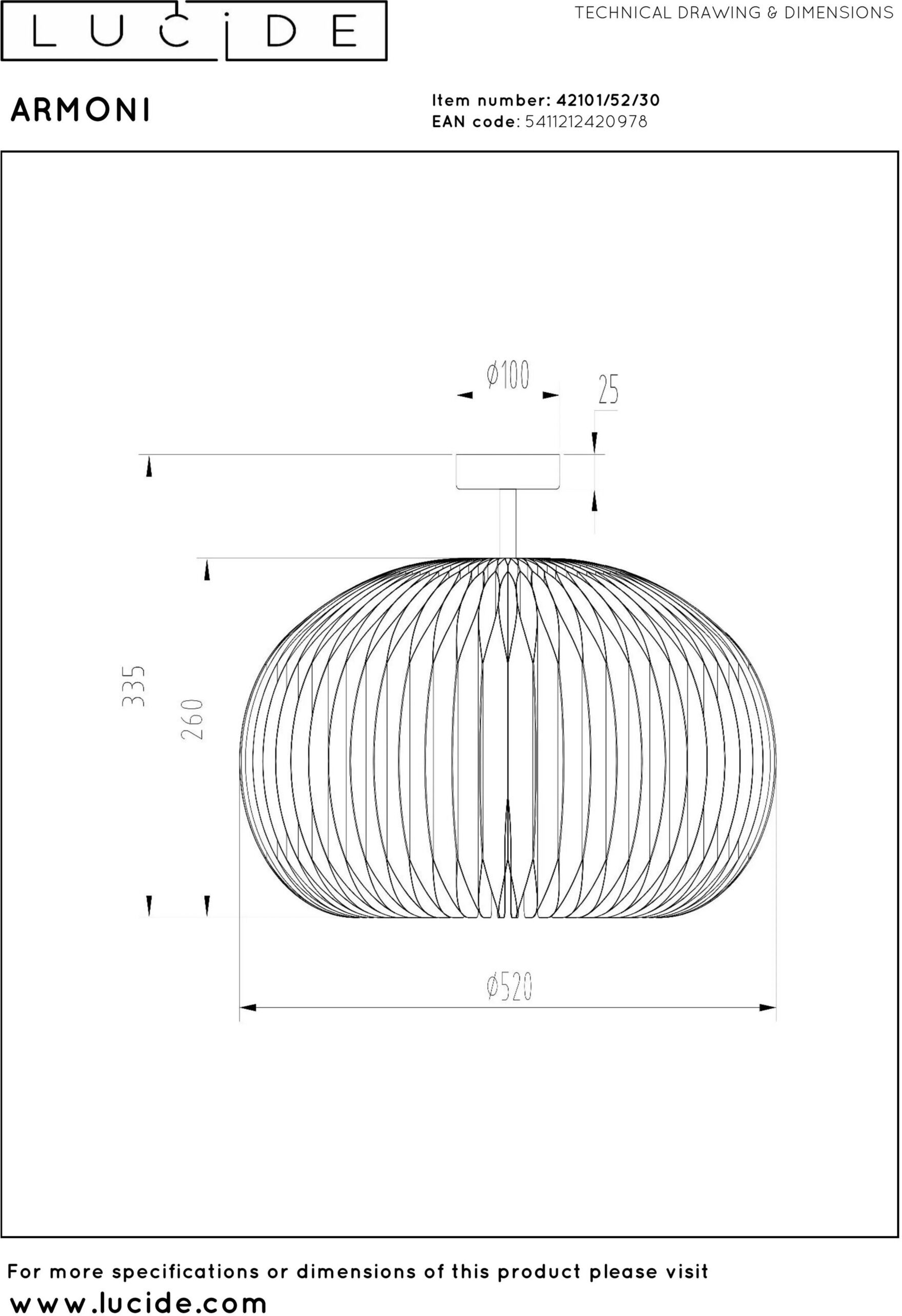 Armoni Plafonnière Ø52 cm - Zwart Lucide Plafondlamp 42101/52/30
