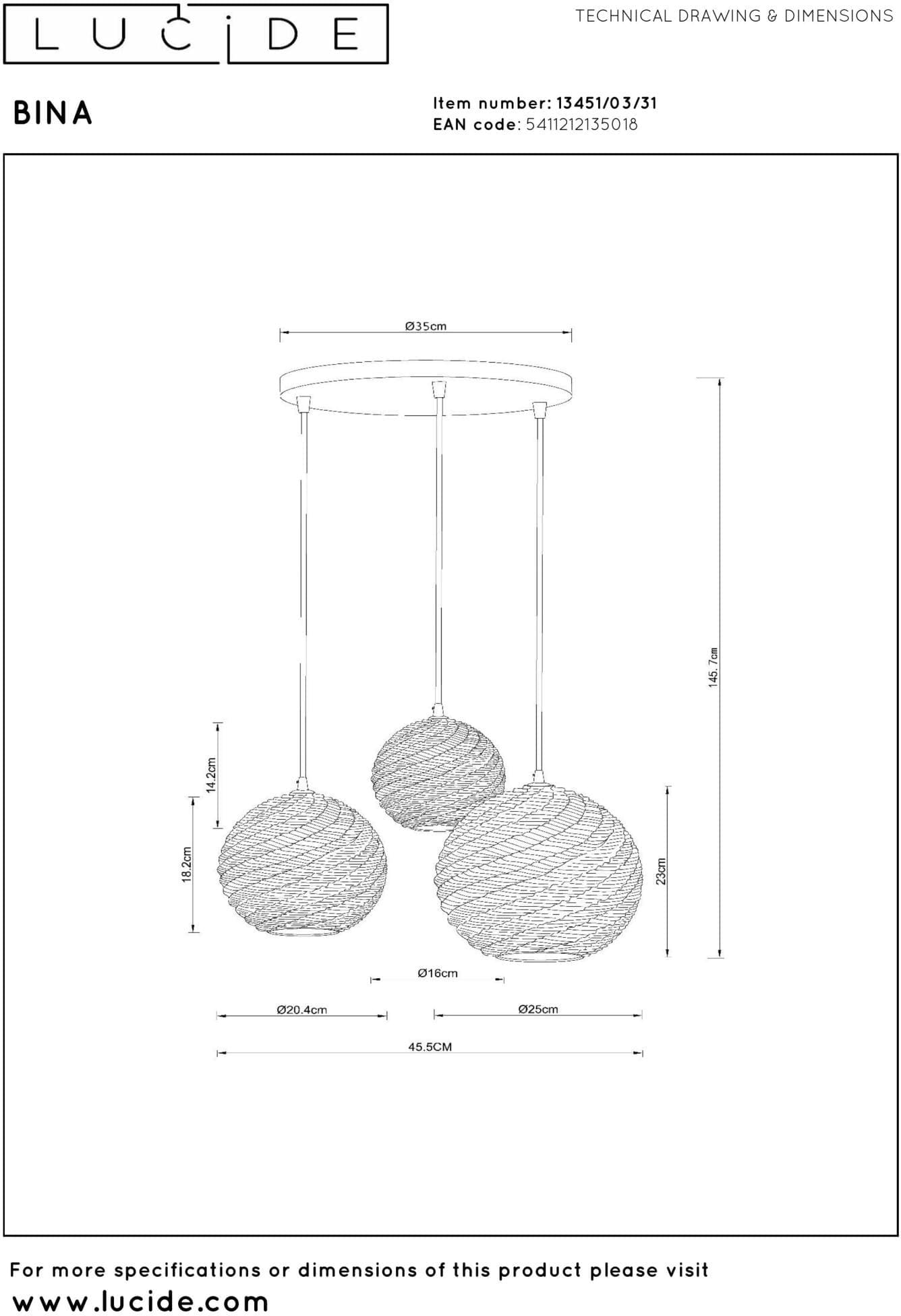 Bina Hanglamp Ø40 cm - Wit Lucide Hanglamp 13451/03/31