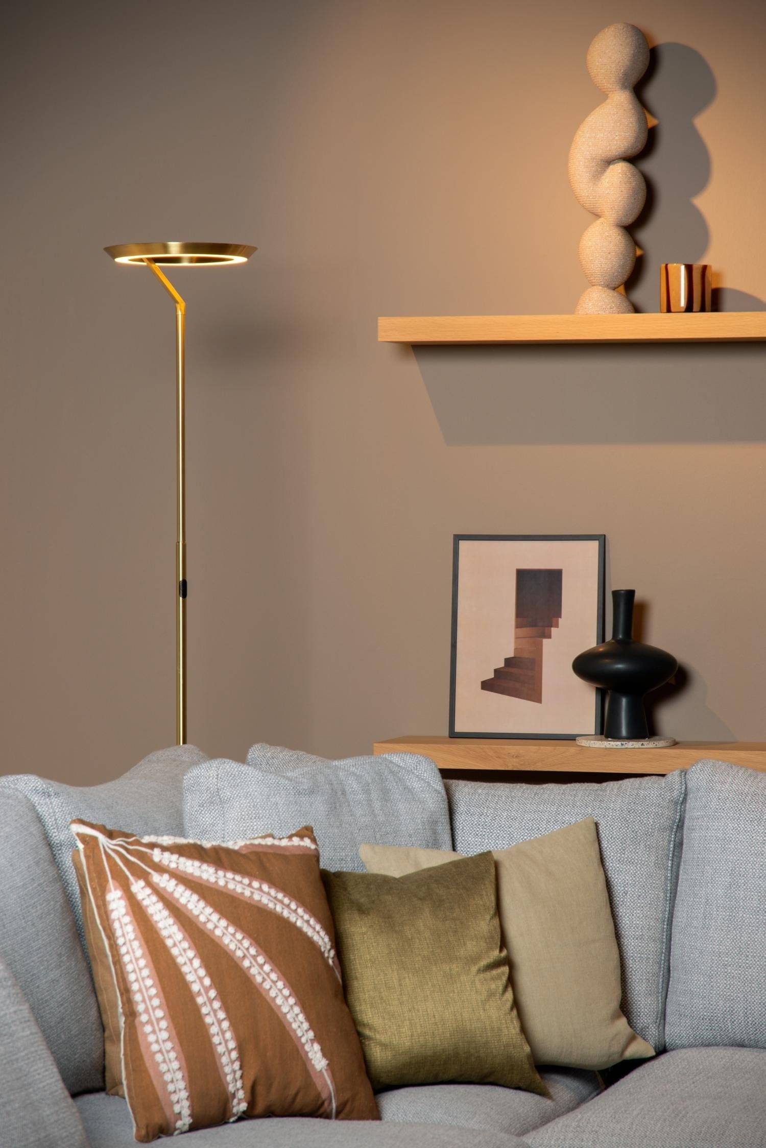 Celeste Vloerlamp Ø28 cm Led Dimb. - Mat Goud / Messing Lucide Vloerlamp 03745/24/02