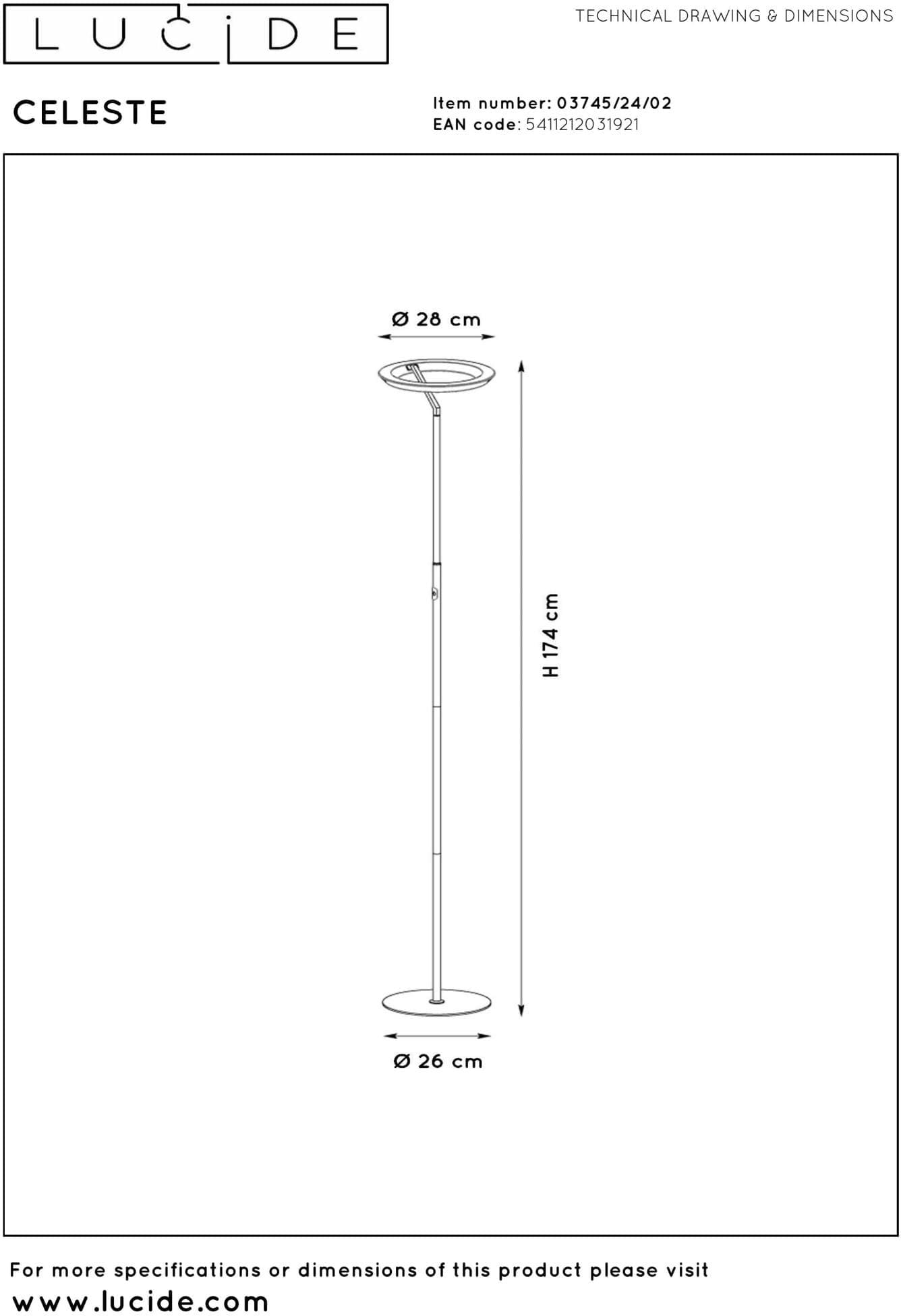 Celeste Vloerlamp Ø28 cm Led Dimb. - Mat Goud / Messing Lucide Vloerlamp 03745/24/02