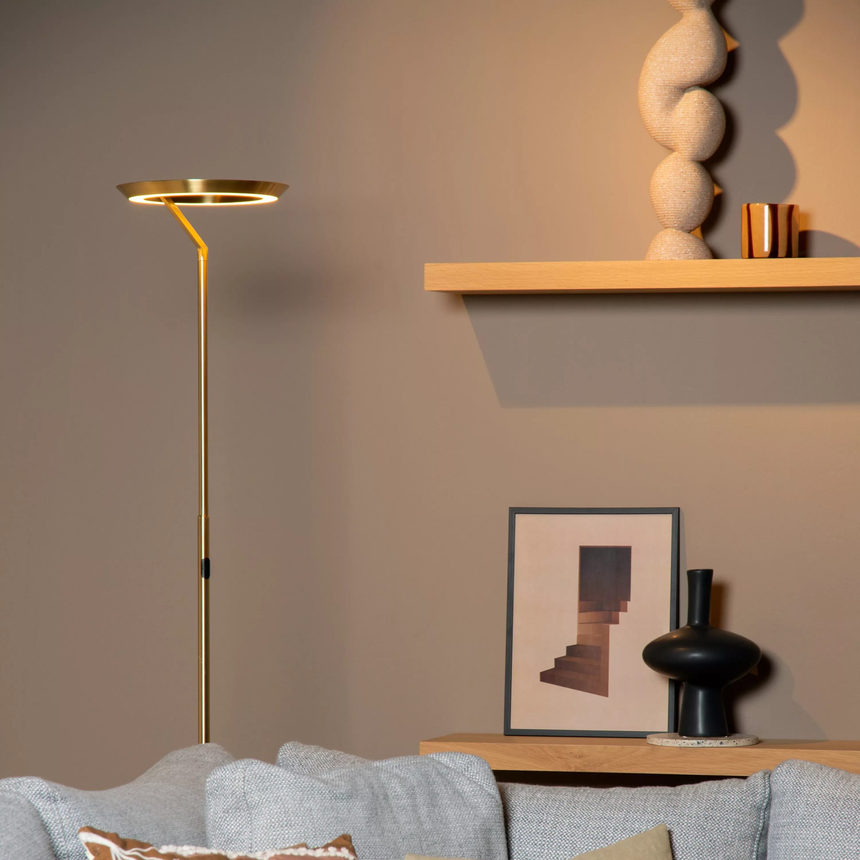 Celeste Vloerlamp Ø28 cm Led Dimb. - Mat Goud / Messing Lucide Vloerlamp 03745/24/02