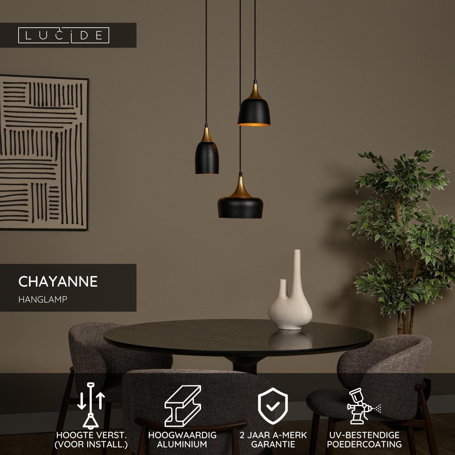 Chayanne Hanglamp Ø30 cm - Zwart Lucide Hanglamp 05446/13/30