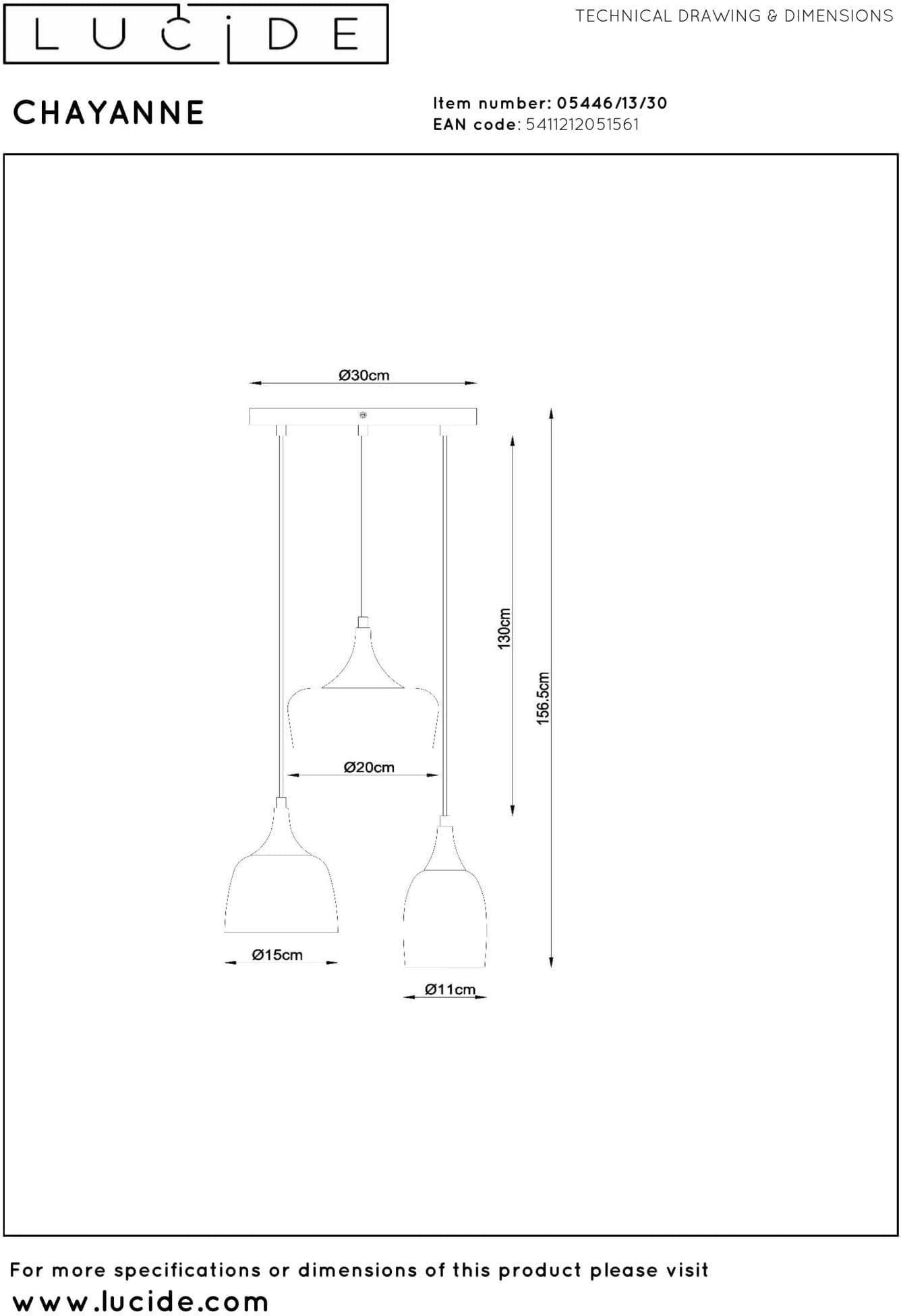 Chayanne Hanglamp Ø30 cm - Zwart Lucide Hanglamp 05446/13/30