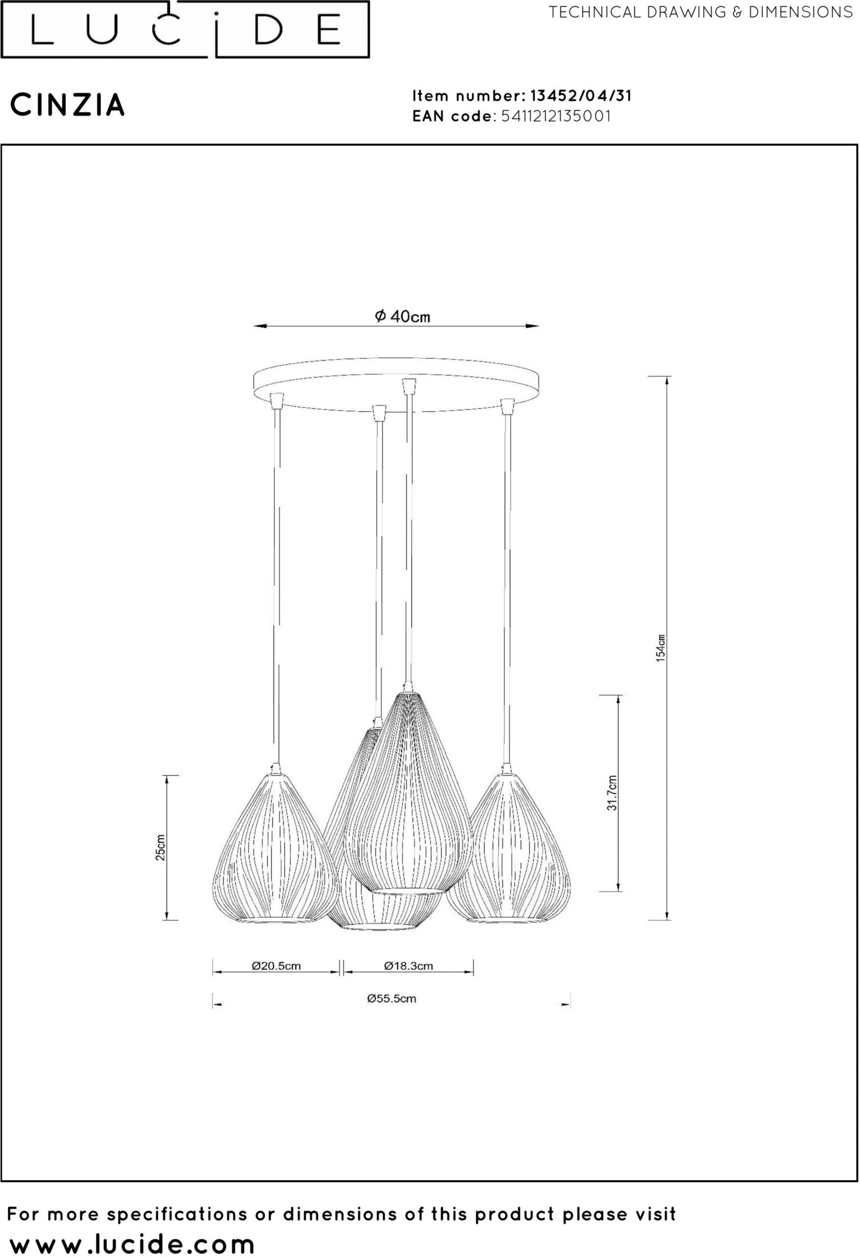 Cinzia Hanglamp Ø55,5 cm - Wit Lucide Hanglamp 13452/04/31
