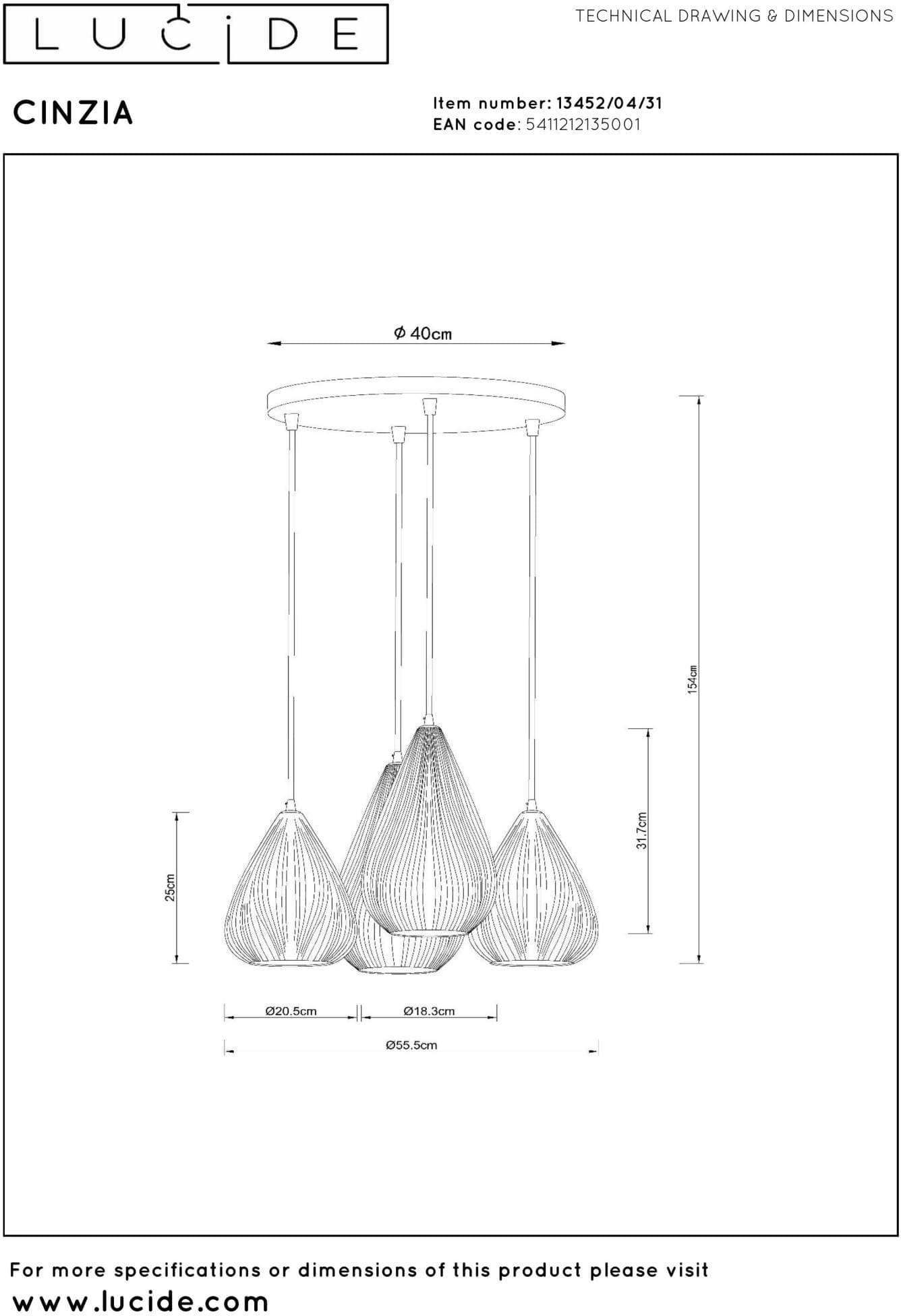 Cinzia Hanglamp Ø55,5 cm - Wit Lucide Hanglamp 13452/04/31